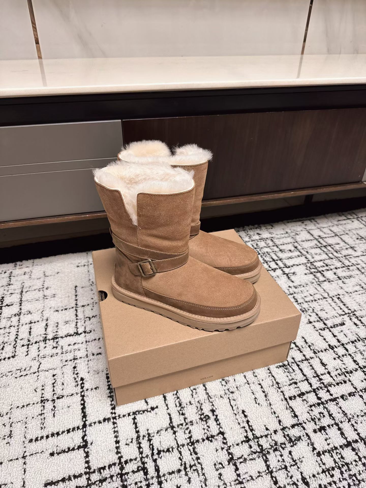 Ugg Women's Classic Short II Buckle Boot, Chestnut Suede, Warm & Stylish 6 a1760857567880 6514