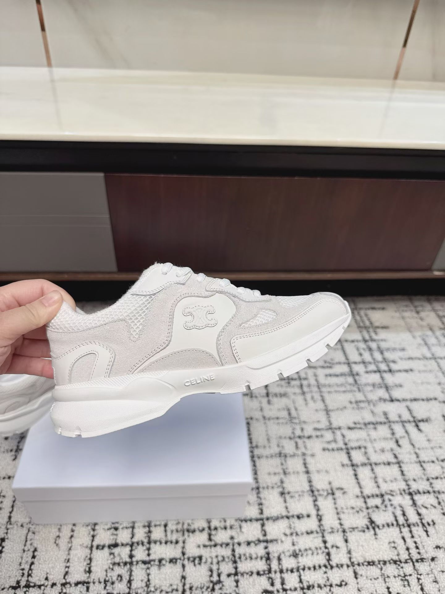 Celine Off White Triomphe Mesh Sneakers