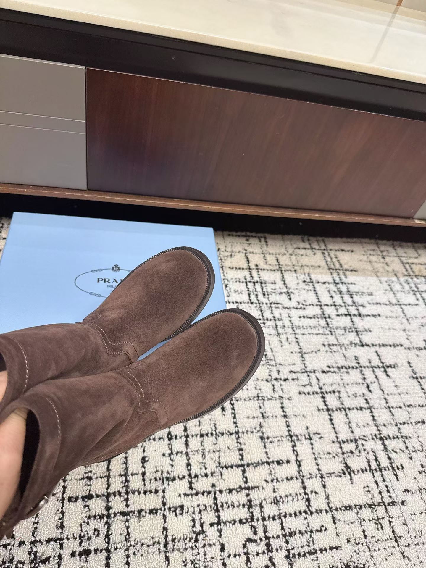 Prada Suede Buckle Mid-Calf Boots