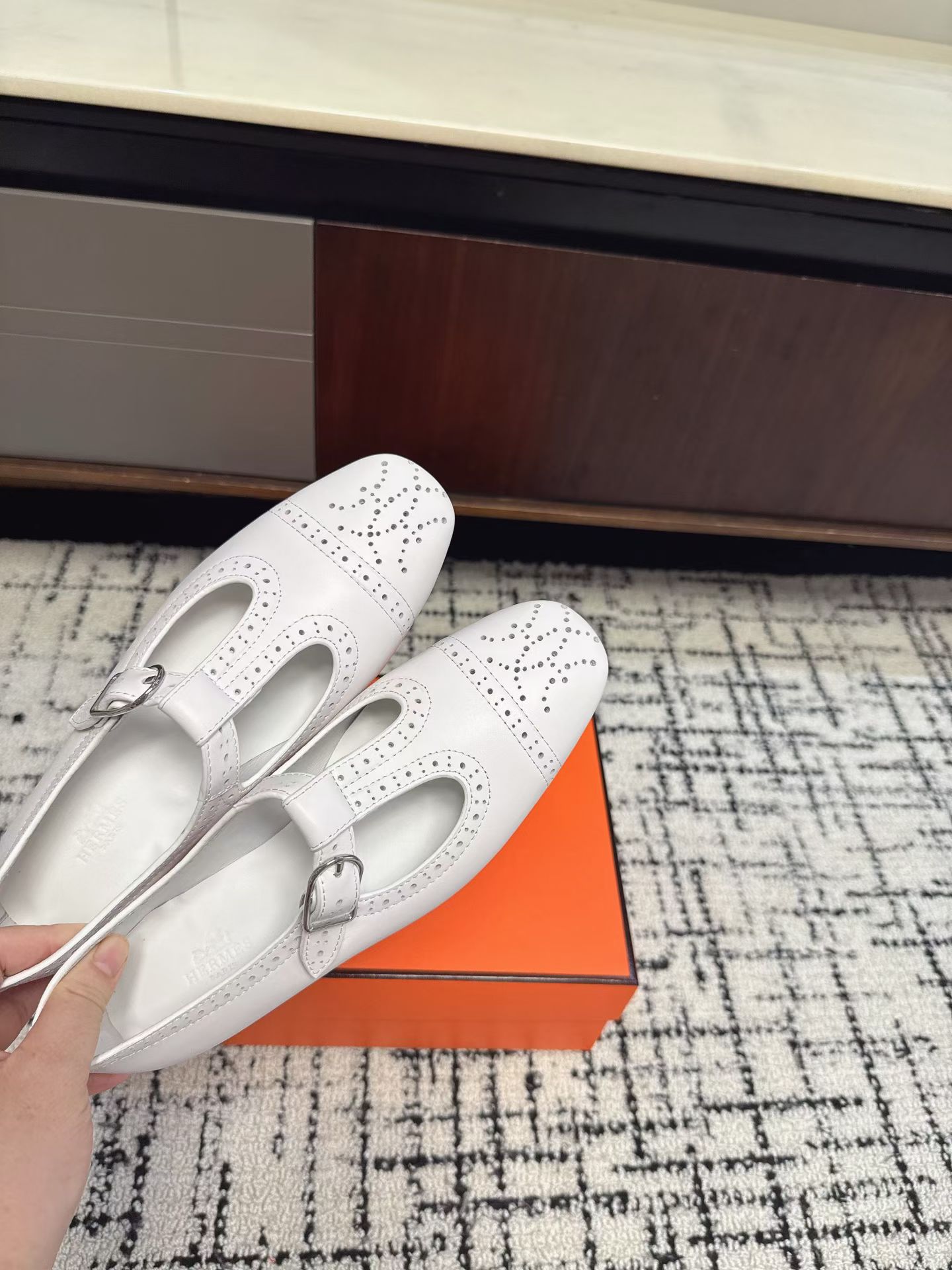 Hermès Brogue Mary Jane Flats