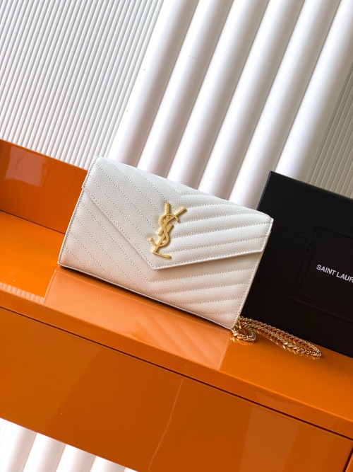 Yves Saint Laurent White Monogram Leather Envelope Wallet-On-Chain