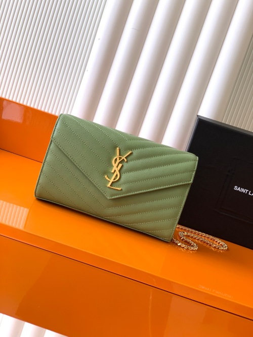Yves Saint Laurent Green Leather Envelope Wallet-on-Chain Crossbody Bag 1 Yves Saint Laurent Green Leather Envelope Wallet-on-Chain Crossbody Bag