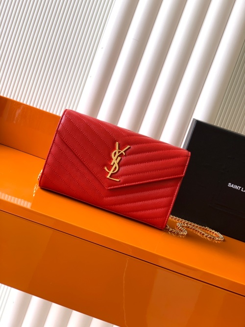 Yves Saint Laurent Red Monogram Leather Envelope Chain Wallet 1 Yves Saint Laurent Red Monogram Leather Envelope Chain Wallet