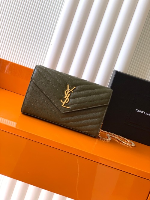 Yves Saint Laurent Monogram Olive Green Caviar Leather Envelope Wallet-on-Chain 1 Yves Saint Laurent Monogram Olive Green Caviar Leather Envelope Wallet-on-Chain