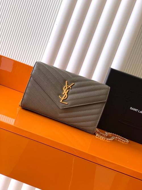 Yves Saint Laurent Grey Monogram Leather Envelope Wallet-on-Chain 1 Yves Saint Laurent Grey Monogram Leather Envelope Wallet-on-Chain