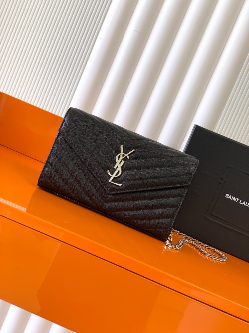 Yves Saint Laurent Monogram Leather Wallet-on-Chain with Silver Hardware 1 Yves Saint Laurent Monogram Leather Wallet-on-Chain with Silver Hardware