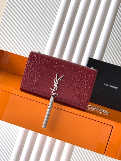 Yves Saint Laurent Kate Chain Bag in Crocodile-Embossed Leather, Red 1 Yves Saint Laurent Kate Chain Bag in Crocodile-Embossed Leather, Red
