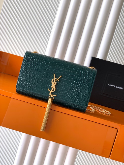 Yves Saint Laurent Kate Chain Bag in Emerald Green Croc-Embossed Leather 1 Yves Saint Laurent Kate Chain Bag in Emerald Green Croc-Embossed Leather