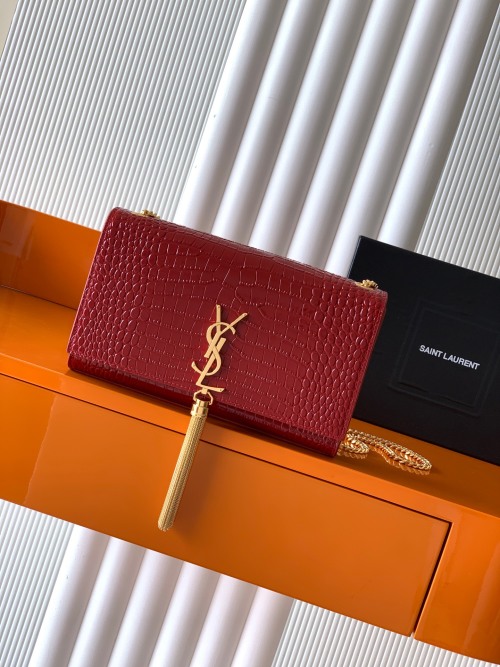 Yves Saint Laurent Kate Chain Bag in Embossed Leather, Red 1 Yves Saint Laurent Kate Chain Bag in Embossed Leather, Red