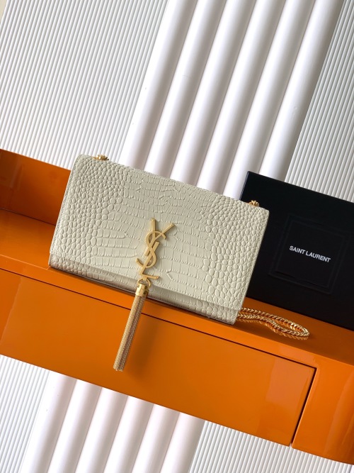 Yves Saint Laurent Kate Crocodile Embossed Leather Chain Crossbody Bag