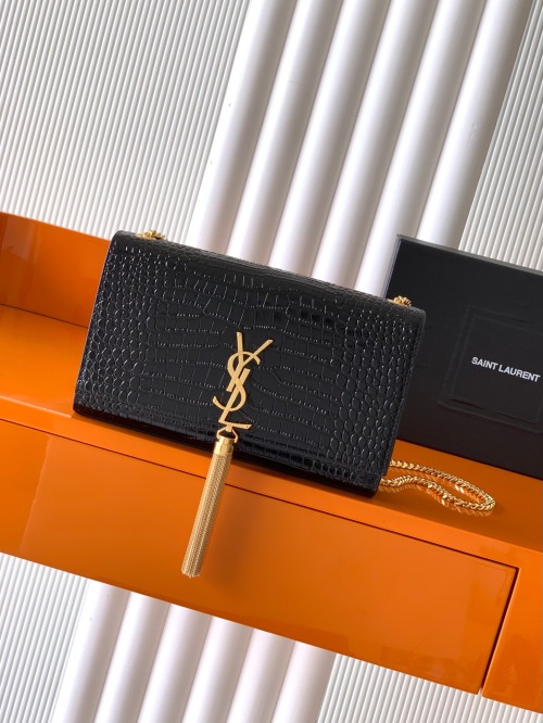Yves Saint Laurent Kate Crocodile-Embossed Leather Chain Wallet 1 Yves Saint Laurent Kate Crocodile-Embossed Leather Chain Wallet