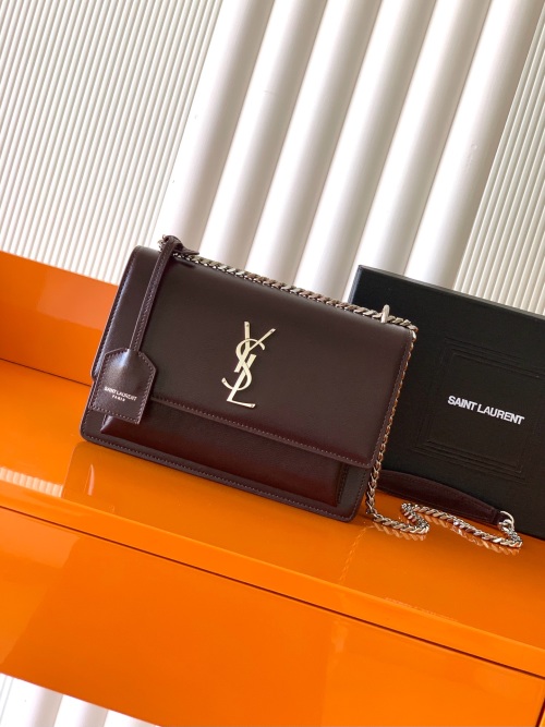 Yves Saint Laurent Sunset Chain Bag in Red Leather with Silver Hardware