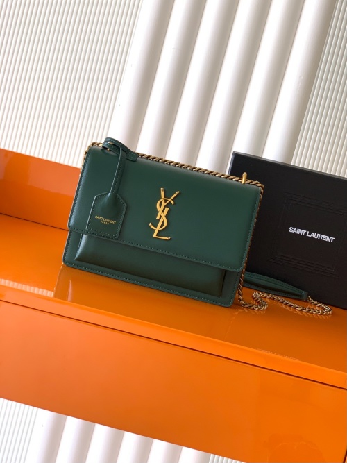 Yves Saint Laurent Sunset Bag - Emerald Green, Gold Hardware, 22cm