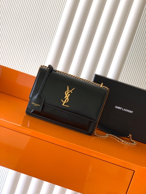 Yves Saint Laurent Sunset Chain Bag in Black Leather, Gold Hardware 1 Yves Saint Laurent Sunset Chain Bag in Black Leather, Gold Hardware