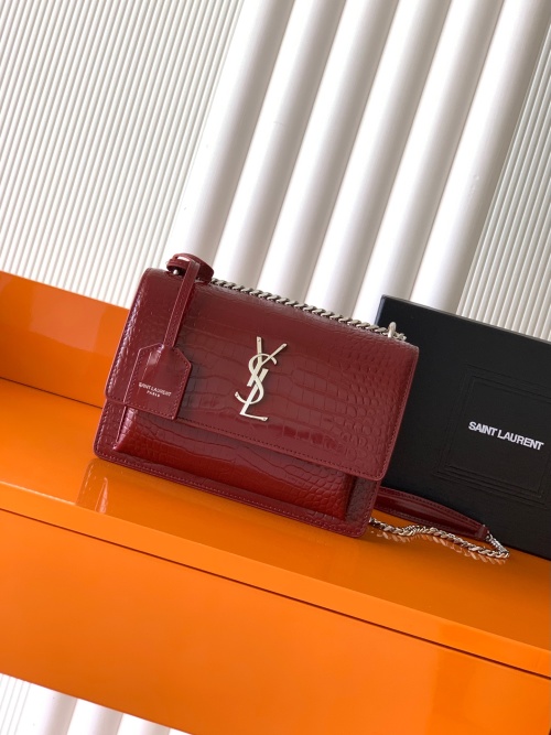Yves Saint Laurent Sunset 22cm Crocodile Embossed Shoulder Bag in Red 1 Yves Saint Laurent Sunset 22cm Crocodile Embossed Shoulder Bag in Red