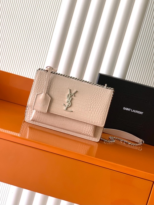 Yves Saint Laurent Sunset Crocodile Embossed Leather Shoulder Bag, 22cm 1 Yves Saint Laurent Sunset Crocodile Embossed Leather Shoulder Bag, 22cm