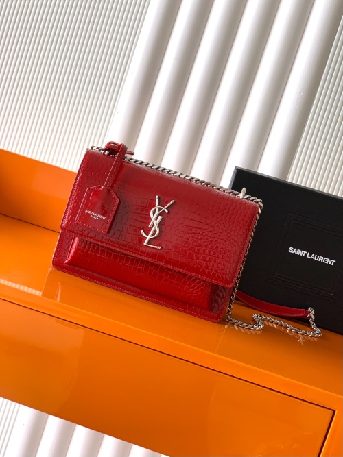 Saint Laurent Sunset Red Alligator Embossed Leather Shoulder Bag, 22cm 1 Saint Laurent Sunset Red Alligator Embossed Leather Shoulder Bag, 22cm