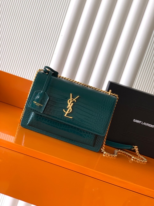 Yves Saint Laurent Sunset Crocodile Embossed Leather Shoulder Bag, 22cm