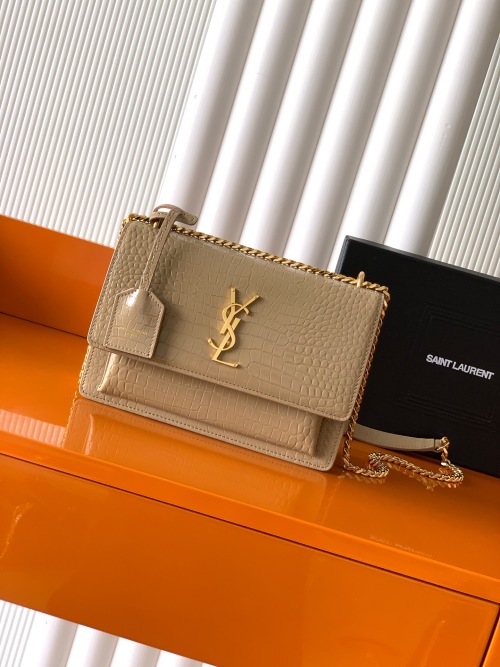 Yves Saint Laurent Sunset Crocodile Embossed Leather Shoulder Bag 1 Yves Saint Laurent Sunset Crocodile Embossed Leather Shoulder Bag