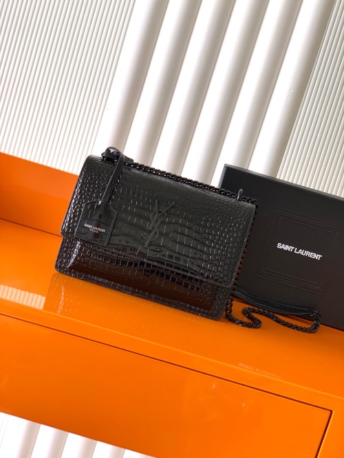 Yves Saint Laurent Sunset Crocodile Embossed Leather Shoulder Bag