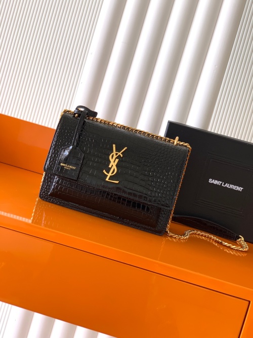 Yves Saint Laurent Sunset Crocodile Embossed Leather Shoulder Bag 1 Yves Saint Laurent Sunset Crocodile Embossed Leather Shoulder Bag