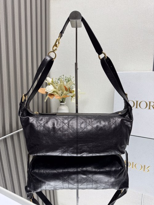Dior D-Journey Black Oil Leather Medium Hobo Bag with Cannage Stitching 1 Dior D-Journey Black Oil Leather Medium Hobo Bag with Cannage Stitching