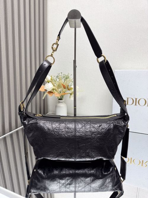 Dior D-Journey Black Oil Leather Hobo Bag with Cannage Stitching 1 Dior D-Journey Black Oil Leather Hobo Bag with Cannage Stitching