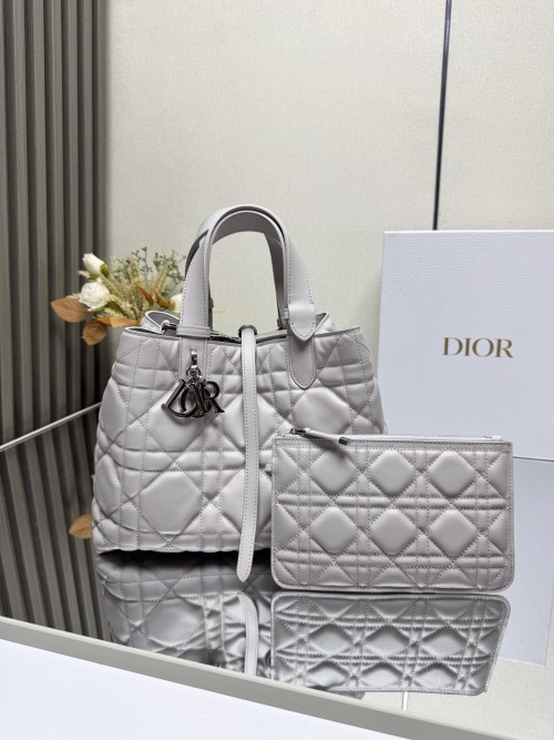 Dior Toujours Handbag, New Soft Gray Medium Size, Quilted Leather Tote Bag 1 Dior Toujours Handbag, New Soft Gray Medium Size, Quilted Leather Tote Bag