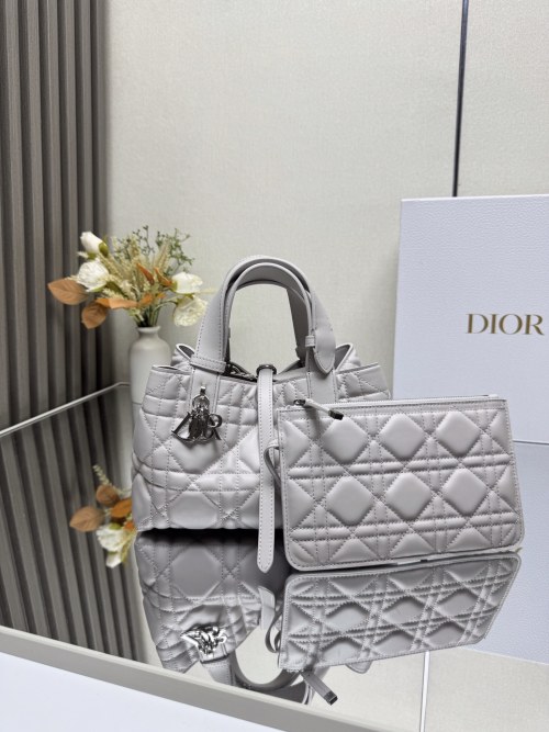 Dior Toujours Small Grey Leather Handbag with Cannage Stitching 1 Dior Toujours Small Grey Leather Handbag with Cannage Stitching