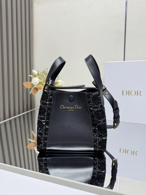 Dior Signature Bucket Bag Small M2840 Black Grid Pattern with Blue Leather 1 Dior Signature Bucket Bag Small M2840 Black Grid Pattern with Blue Leather