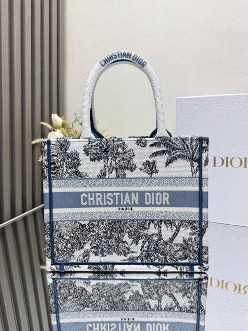 Christian Dior Book Tote Bag, Palm Tree Print,Light Blue, 26.5 x 21 x 14 cm 1 Christian Dior Book Tote Bag, Palm Tree Print,Light Blue, 26.5 x 21 x 14 cm