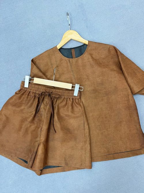 Handmade Silk Brown Top and Shorts Set,Versatile Double-sided Design 1 Handmade Silk Brown Top and Shorts Set,Versatile Double-sided Design