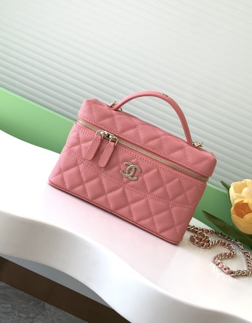 Chanel Pink Quilted Vanity Bag with Chain Handle, 17-19.5-5 cm
