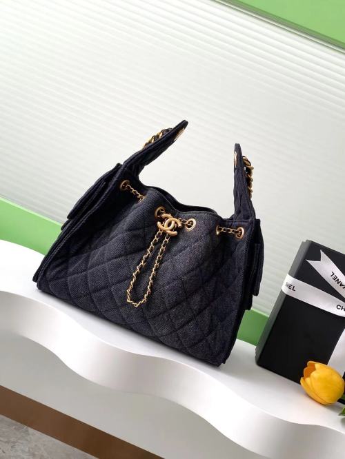 Chanel Denim Hobo Bag, Quilted Design, Gold Chain Accents, Small Size 1 Chanel Denim Hobo Bag, Quilted Design, Gold Chain Accents, Small Size