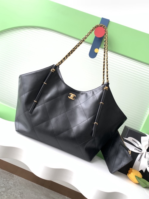 Chanel Large Quilted Leather Tote Bag with Chain Straps - Black 1 Chanel Large Quilted Leather Tote Bag with Chain Straps - Black