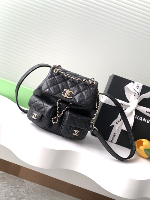 Black Caviar Leather Backpack with Chain Detail,AS3787, 17.5-16.5-10 1 Black Caviar Leather Backpack with Chain Detail,AS3787, 17.5-16.5-10
