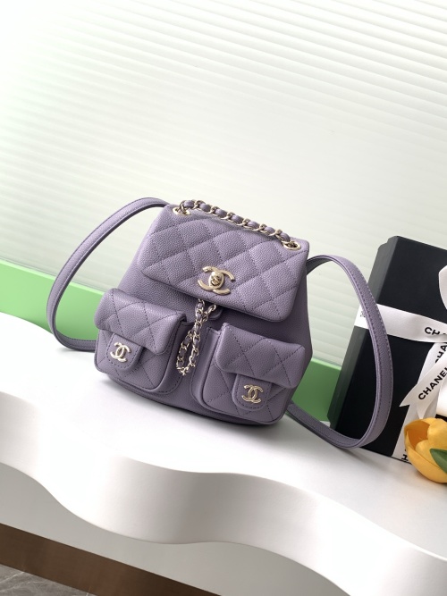 Chanel 23A Small Caviar Leather Backpack,AS3787, 17.5-16.5-10 cm,Purple 1 Chanel 23A Small Caviar Leather Backpack,AS3787, 17.5-16.5-10 cm,Purple