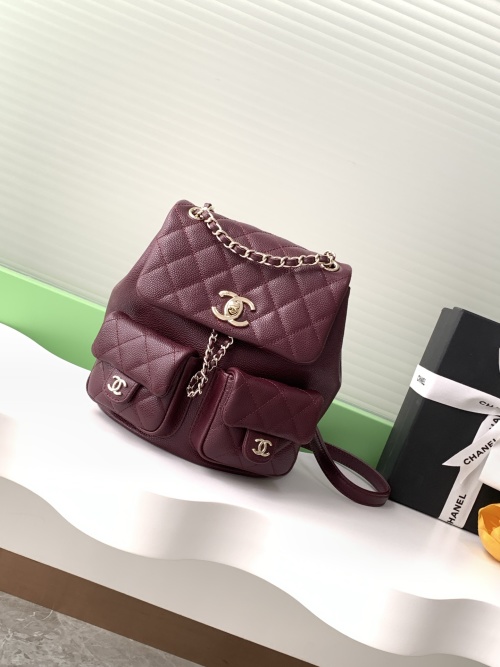 Chanel Small Leather Backpack Quilted with Chain, Maroon - Model AS3860 1 Chanel Small Leather Backpack Quilted with Chain, Maroon - Model AS3860