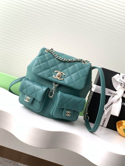 Chanel Mini Backpack, Caviar Leather, Turquoise, Gold Hardware, AS3860 1 Chanel Mini Backpack, Caviar Leather, Turquoise, Gold Hardware, AS3860