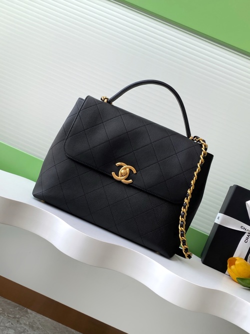 Chanel Black Leather Flap Bag with Gold Chain and Top Handle 1 Chanel Black Leather Flap Bag with Gold Chain and Top Handle