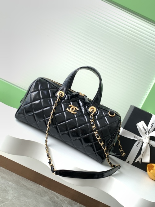 Chanel 25A Bowling Bag Black Patent Leather with Gold Hardware, AS5579 1 Chanel 25A Bowling Bag Black Patent Leather with Gold Hardware, AS5579