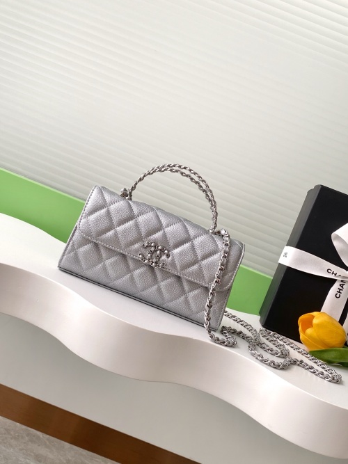 Chanel Quilted Leather Flap Bag with Chain Handle, Silver, Large 1 Chanel Quilted Leather Flap Bag with Chain Handle, Silver, Large