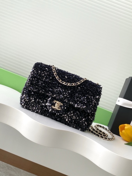 Chanel Classic Flap Bag 25 Sequin Embellished Evening Shoulder Bag