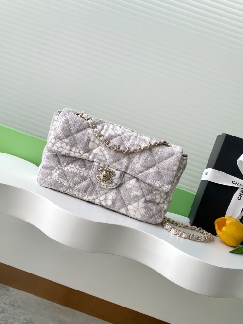 Chanel Gray Floral Quilted Flap Bag, Classic Design, Durable Material 1 Chanel Gray Floral Quilted Flap Bag, Classic Design, Durable Material
