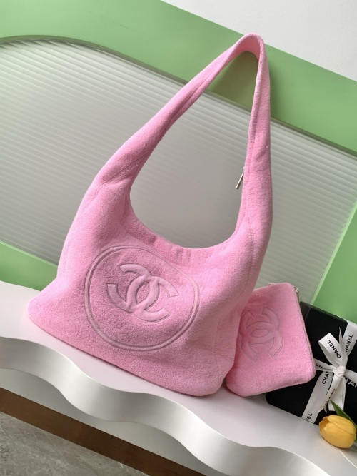 Elegant Coco Beach Pink Terry Cloth Shoulder Bag with Detachable Pouch 1 Elegant Coco Beach Pink Terry Cloth Shoulder Bag with Detachable Pouch