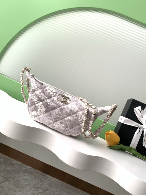 Chanel Gray Floral Print Denim Beach Bag with Chain Strap AS5431 1 Chanel Gray Floral Print Denim Beach Bag with Chain Strap AS5431