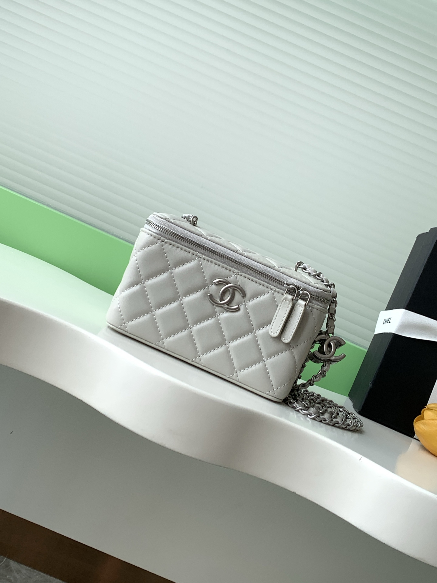 Chanel Lambskin Vanity Bag with Chain, Elegant Double C Logo