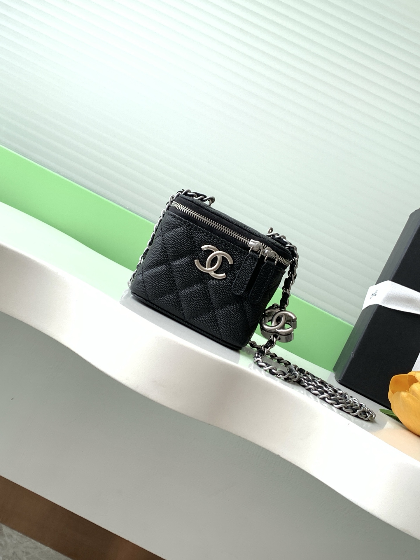 Chanel Caviar Vanity Bag with Chain, Black, A Model