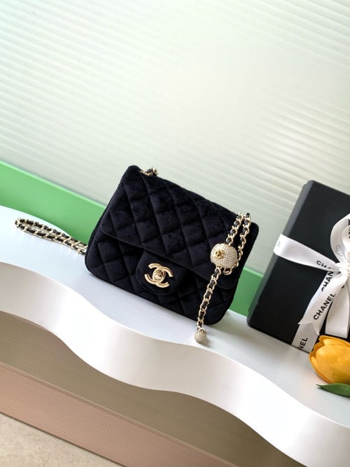 Chanel Black Velvet Mini CF Flap Bag with Jeweled Ball Detailing 1 Chanel Black Velvet Mini CF Flap Bag with Jeweled Ball Detailing