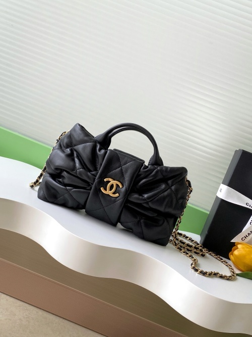 Chanel 25K Black Quilted Leather Bow Flap Chain Crossbody Bag AS5849 - 18-26-5 1 Chanel 25K Black Quilted Leather Bow Flap Chain Crossbody Bag AS5849 - 18-26-5